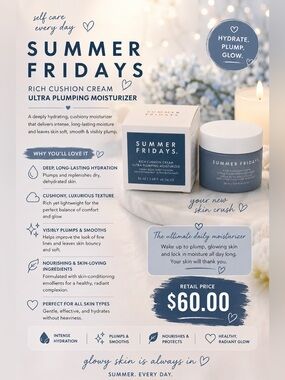 Summer Fridays Rich Cushion Cream Ultra Plumping Moisturizer - Blue and White